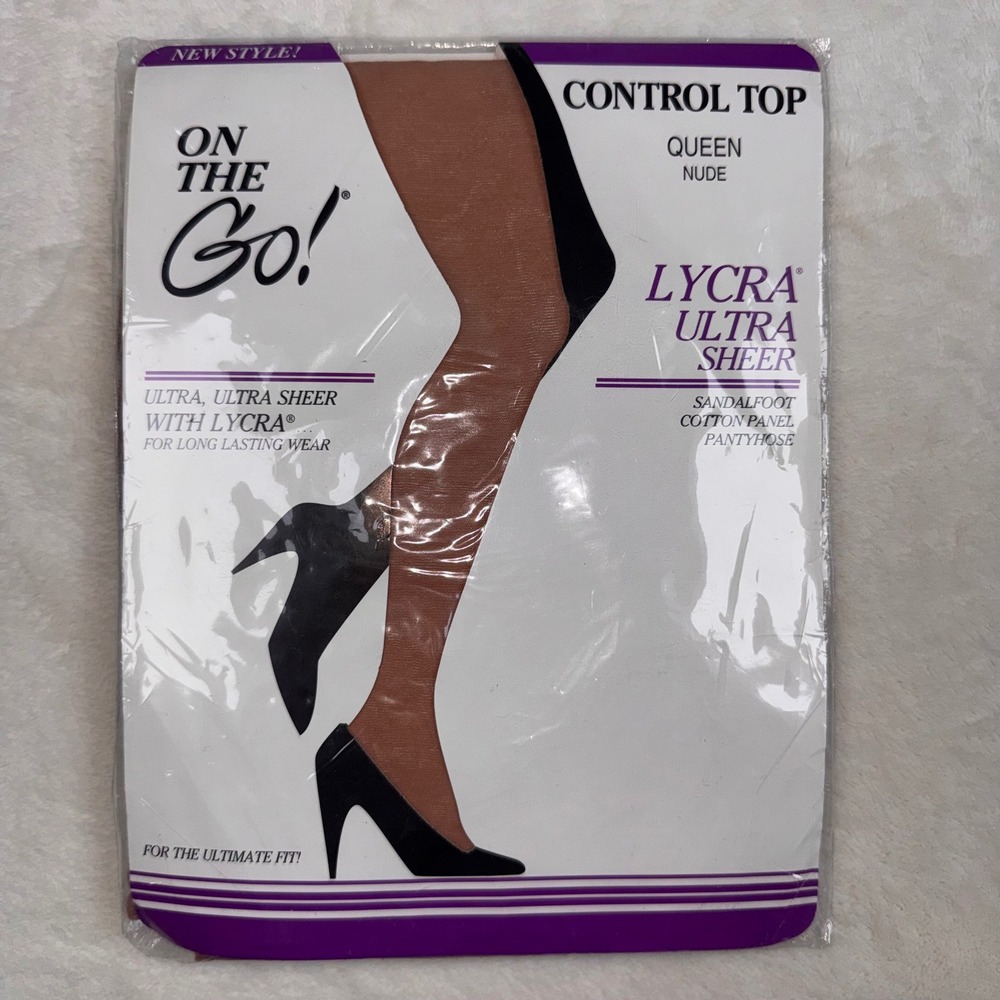 On The Go! Pantyhose Women Queen Nude Ultra Sheer Lycra Control Top Sandalfoot